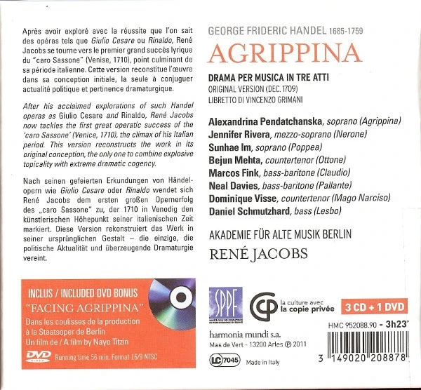 3XCD+DVD George Frideric Handel, Alexandrina Pendachanska, René Jacobs «Agripina» – photo 2